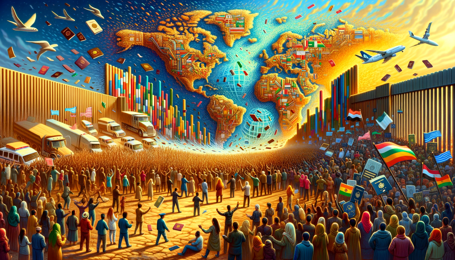 The Borderless World - Three-Stage Timeline Infographic